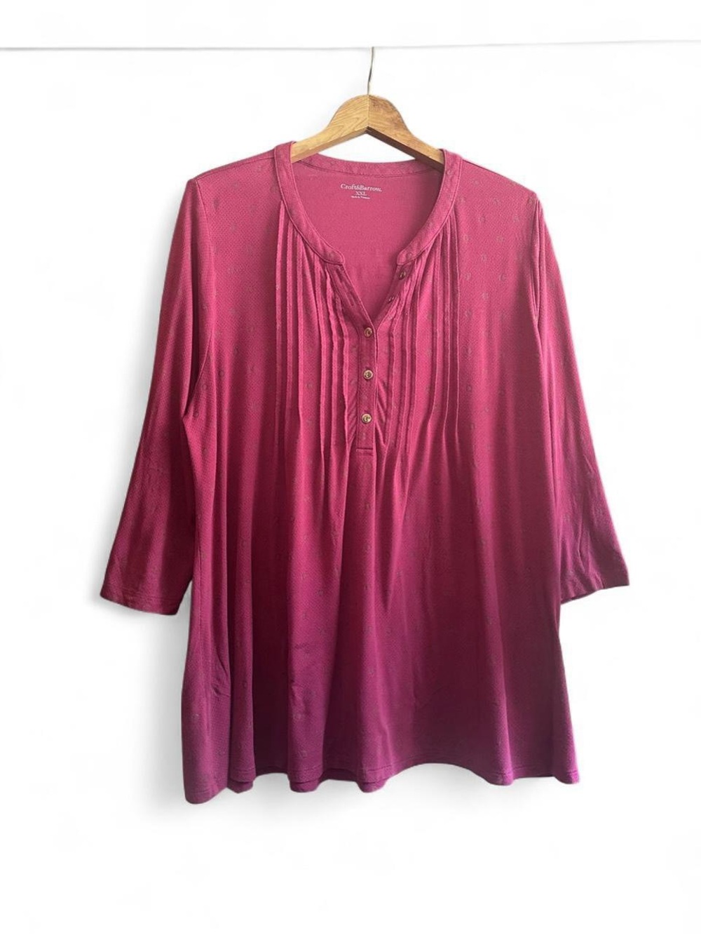Croft & Barrow Pintuck Blouse Tunic Knit Top Maroon Pink Gold Black Womens XXL